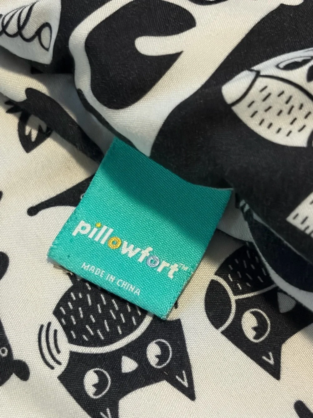 Pillowfort Black & Cream Cat Silhouette Blanket with Teal Brand Tag